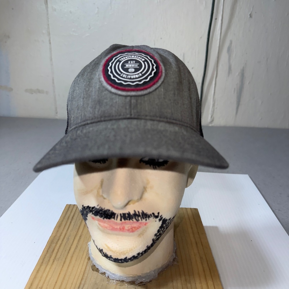 TravisMathew Mens Flexfit 110 Truckerโ Hat Grey Black Snapback California Patch